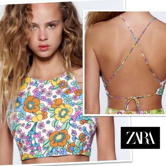 Zara Floral Halter Crop Top. Size Extra Small - Picture 1 of 8